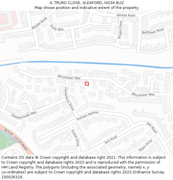 4, TRURO CLOSE, SLEAFORD, NG34 8UZ: Location map and indicative extent of plot