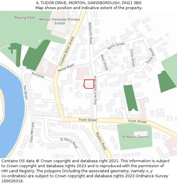 4, TUDOR DRIVE, MORTON, GAINSBOROUGH, DN21 3BG: Location map and indicative extent of plot