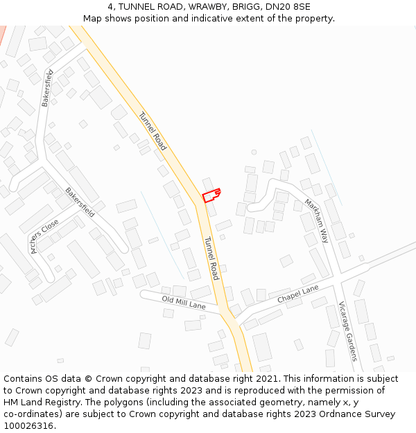 4, TUNNEL ROAD, WRAWBY, BRIGG, DN20 8SE: Location map and indicative extent of plot
