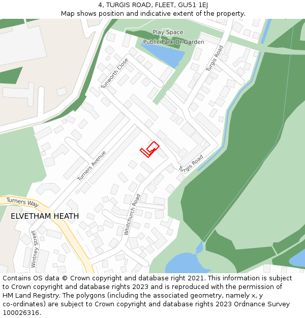 4, TURGIS ROAD, FLEET, GU51 1EJ: Location map and indicative extent of plot