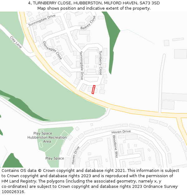 4, TURNBERRY CLOSE, HUBBERSTON, MILFORD HAVEN, SA73 3SD: Location map and indicative extent of plot