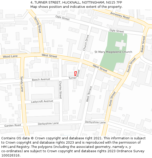 4, TURNER STREET, HUCKNALL, NOTTINGHAM, NG15 7FP: Location map and indicative extent of plot