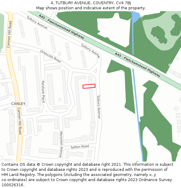 4, TUTBURY AVENUE, COVENTRY, CV4 7BJ: Location map and indicative extent of plot