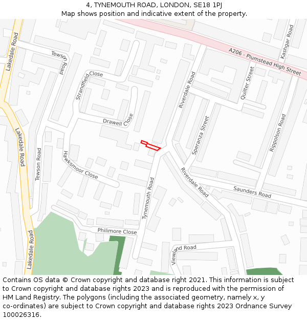4, TYNEMOUTH ROAD, LONDON, SE18 1PJ: Location map and indicative extent of plot