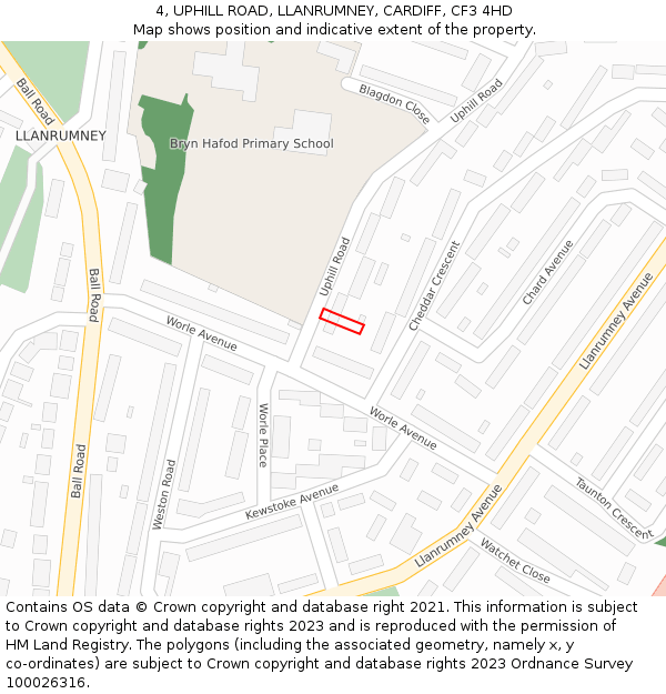 4, UPHILL ROAD, LLANRUMNEY, CARDIFF, CF3 4HD: Location map and indicative extent of plot