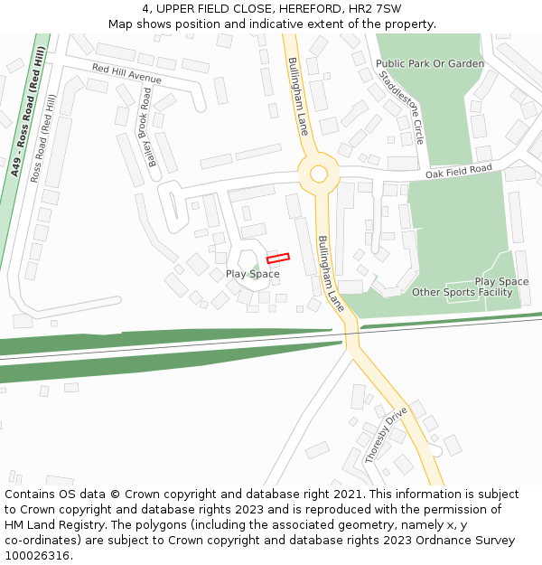 4, UPPER FIELD CLOSE, HEREFORD, HR2 7SW: Location map and indicative extent of plot