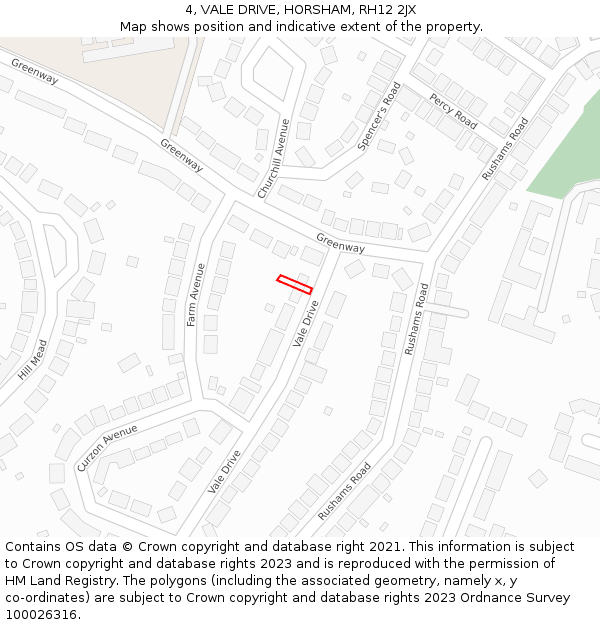 4, VALE DRIVE, HORSHAM, RH12 2JX: Location map and indicative extent of plot