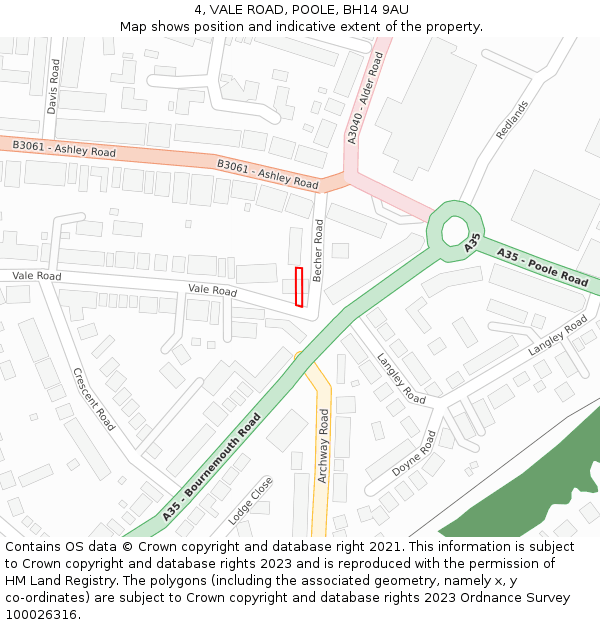 4, VALE ROAD, POOLE, BH14 9AU: Location map and indicative extent of plot