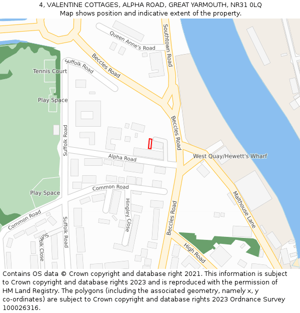 4, VALENTINE COTTAGES, ALPHA ROAD, GREAT YARMOUTH, NR31 0LQ: Location map and indicative extent of plot