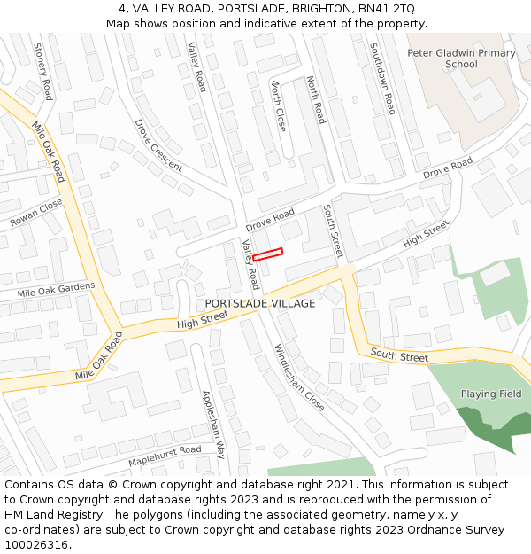4, VALLEY ROAD, PORTSLADE, BRIGHTON, BN41 2TQ: Location map and indicative extent of plot