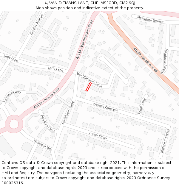 4, VAN DIEMANS LANE, CHELMSFORD, CM2 9QJ: Location map and indicative extent of plot