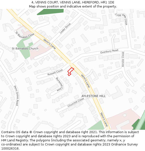4, VENNS COURT, VENNS LANE, HEREFORD, HR1 1DE: Location map and indicative extent of plot