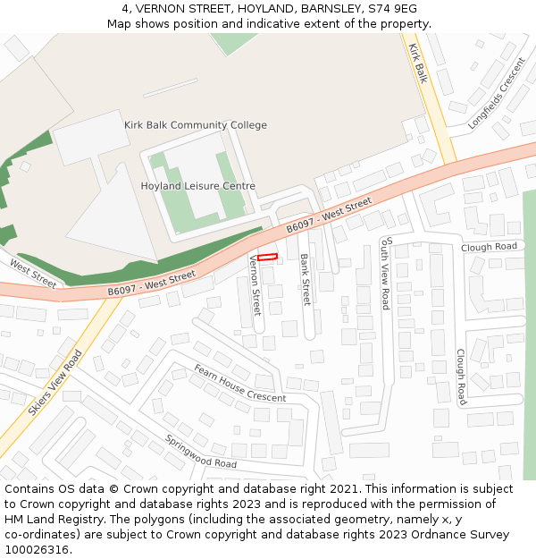 4, VERNON STREET, HOYLAND, BARNSLEY, S74 9EG: Location map and indicative extent of plot