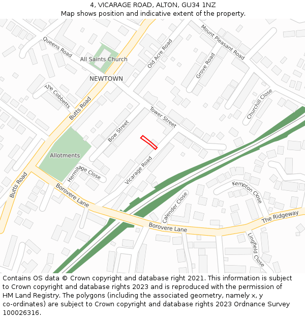 4, VICARAGE ROAD, ALTON, GU34 1NZ: Location map and indicative extent of plot