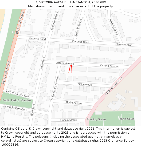 4, VICTORIA AVENUE, HUNSTANTON, PE36 6BX: Location map and indicative extent of plot