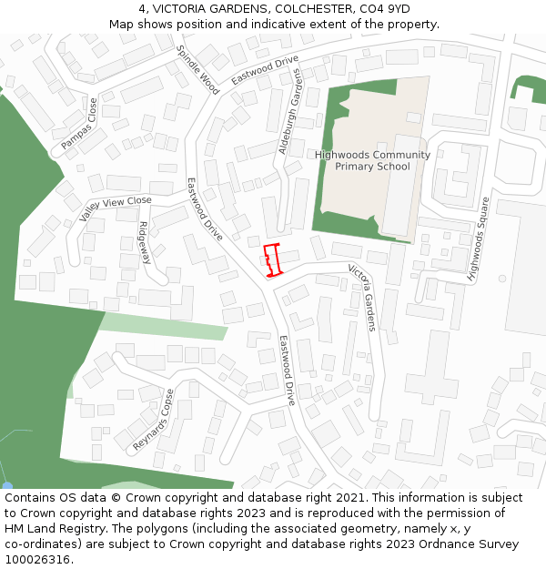 4, VICTORIA GARDENS, COLCHESTER, CO4 9YD: Location map and indicative extent of plot