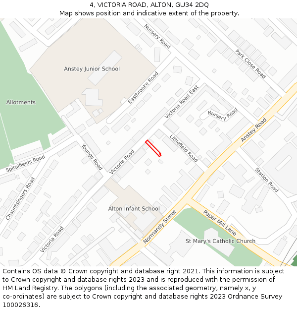4, VICTORIA ROAD, ALTON, GU34 2DQ: Location map and indicative extent of plot