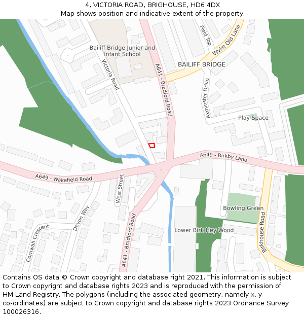4, VICTORIA ROAD, BRIGHOUSE, HD6 4DX: Location map and indicative extent of plot