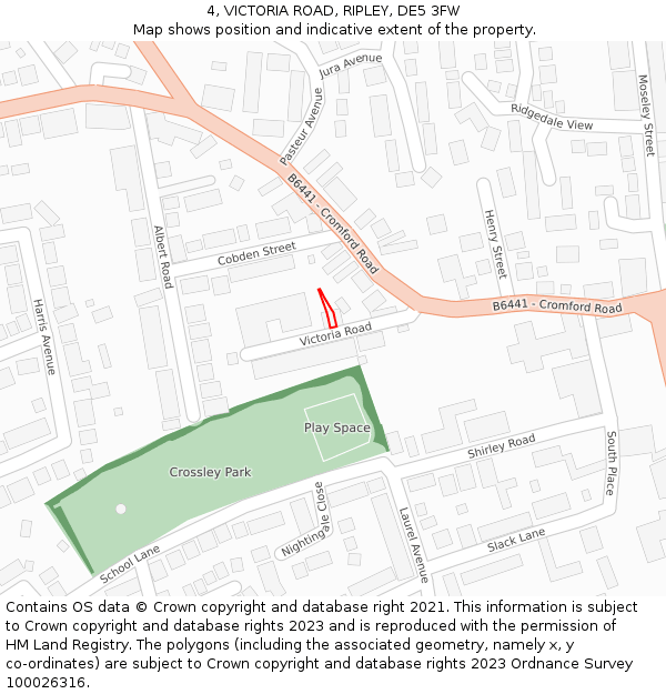 4, VICTORIA ROAD, RIPLEY, DE5 3FW: Location map and indicative extent of plot