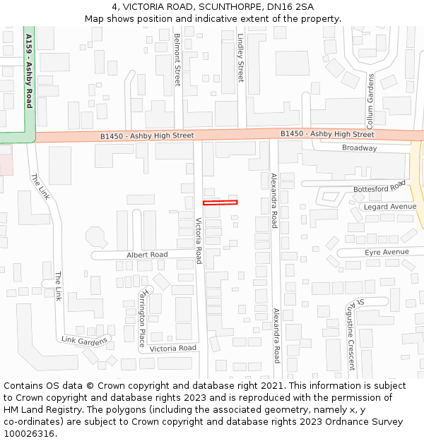 4, VICTORIA ROAD, SCUNTHORPE, DN16 2SA: Location map and indicative extent of plot