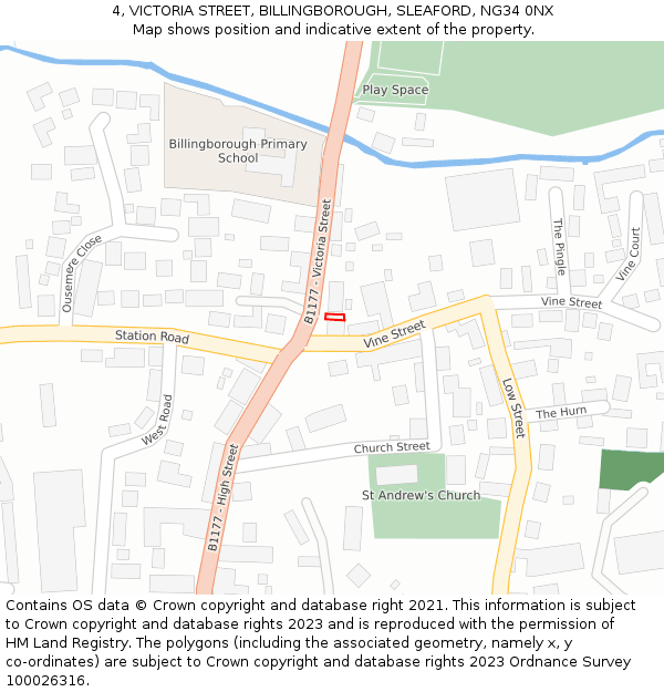 4, VICTORIA STREET, BILLINGBOROUGH, SLEAFORD, NG34 0NX: Location map and indicative extent of plot