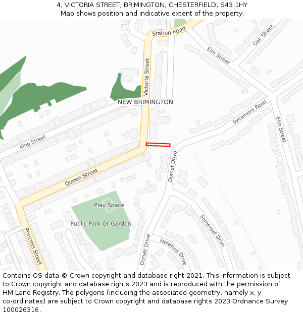 4, VICTORIA STREET, BRIMINGTON, CHESTERFIELD, S43 1HY: Location map and indicative extent of plot