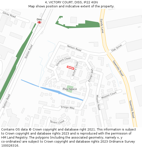 4, VICTORY COURT, DISS, IP22 4GN: Location map and indicative extent of plot