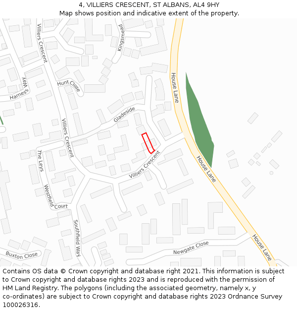 4, VILLIERS CRESCENT, ST ALBANS, AL4 9HY: Location map and indicative extent of plot
