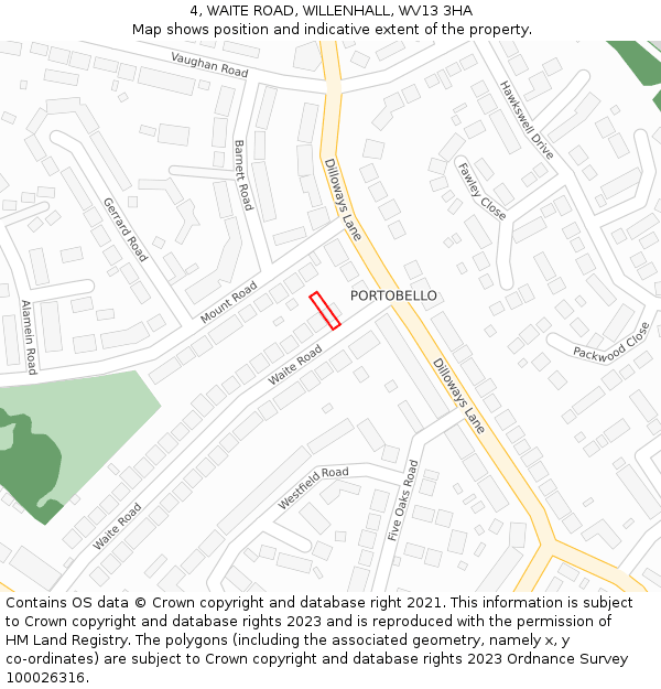 4, WAITE ROAD, WILLENHALL, WV13 3HA: Location map and indicative extent of plot