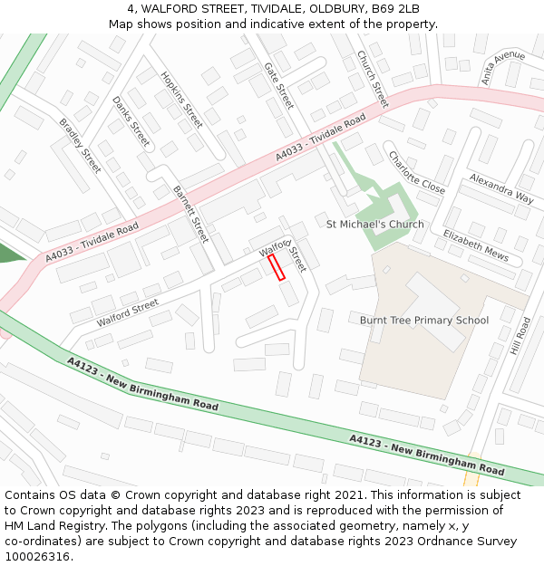 4, WALFORD STREET, TIVIDALE, OLDBURY, B69 2LB: Location map and indicative extent of plot