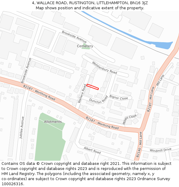 4, WALLACE ROAD, RUSTINGTON, LITTLEHAMPTON, BN16 3JZ: Location map and indicative extent of plot