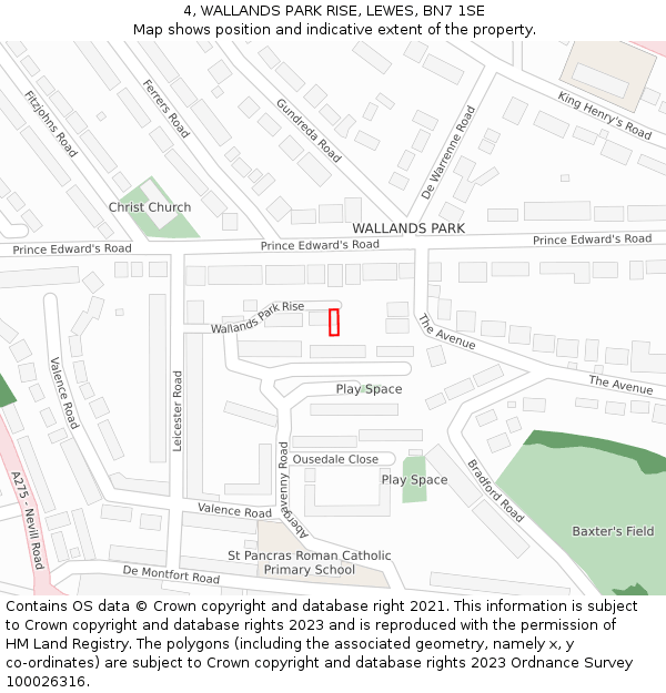 4, WALLANDS PARK RISE, LEWES, BN7 1SE: Location map and indicative extent of plot