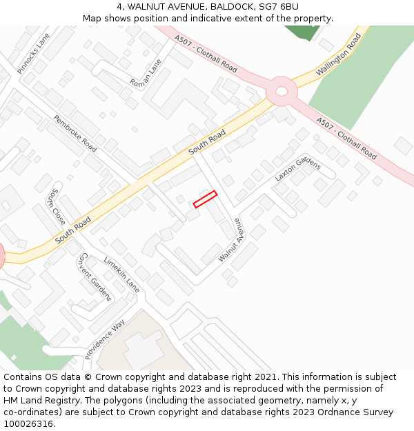 4, WALNUT AVENUE, BALDOCK, SG7 6BU: Location map and indicative extent of plot