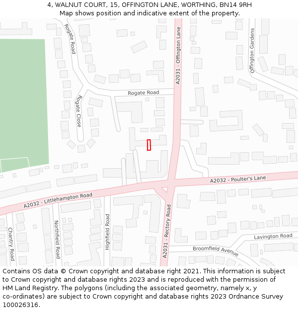 4, WALNUT COURT, 15, OFFINGTON LANE, WORTHING, BN14 9RH: Location map and indicative extent of plot