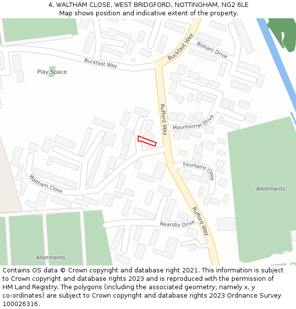 4, WALTHAM CLOSE, WEST BRIDGFORD, NOTTINGHAM, NG2 6LE: Location map and indicative extent of plot