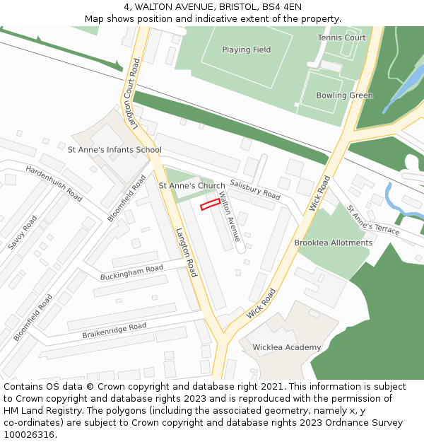4, WALTON AVENUE, BRISTOL, BS4 4EN: Location map and indicative extent of plot