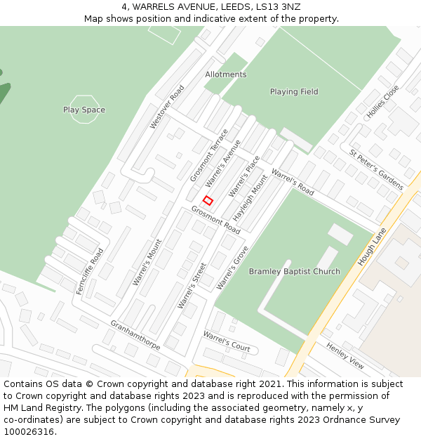 4, WARRELS AVENUE, LEEDS, LS13 3NZ: Location map and indicative extent of plot