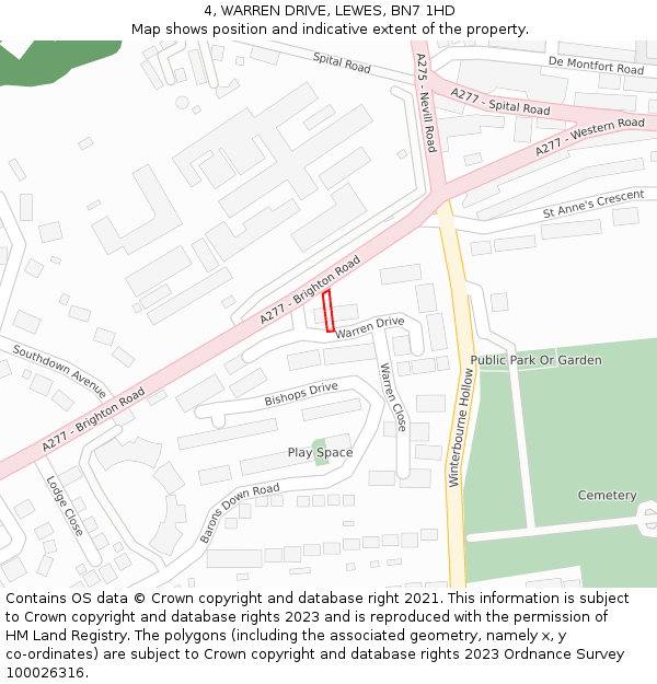 4, WARREN DRIVE, LEWES, BN7 1HD: Location map and indicative extent of plot