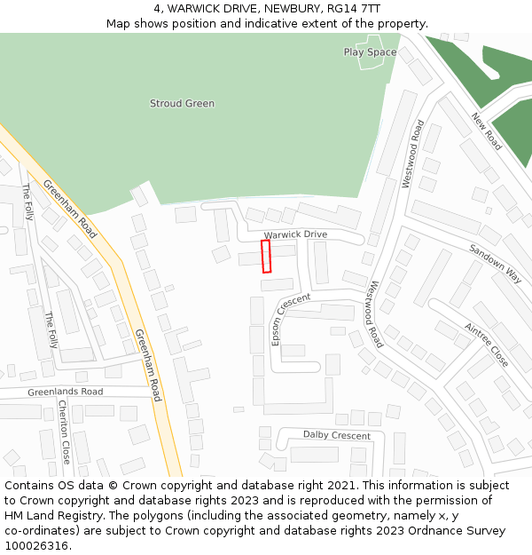 4, WARWICK DRIVE, NEWBURY, RG14 7TT: Location map and indicative extent of plot