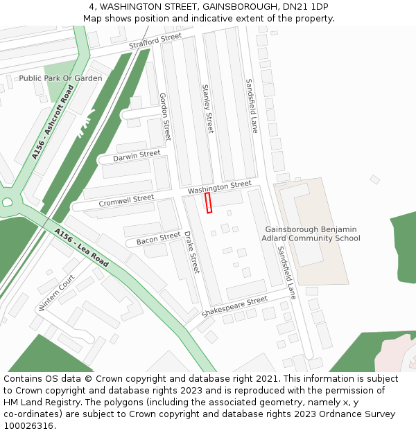 4, WASHINGTON STREET, GAINSBOROUGH, DN21 1DP: Location map and indicative extent of plot