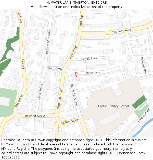 4, WATER LANE, TIVERTON, EX16 6RB: Location map and indicative extent of plot