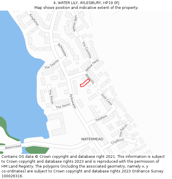 4, WATER LILY, AYLESBURY, HP19 0FJ: Location map and indicative extent of plot