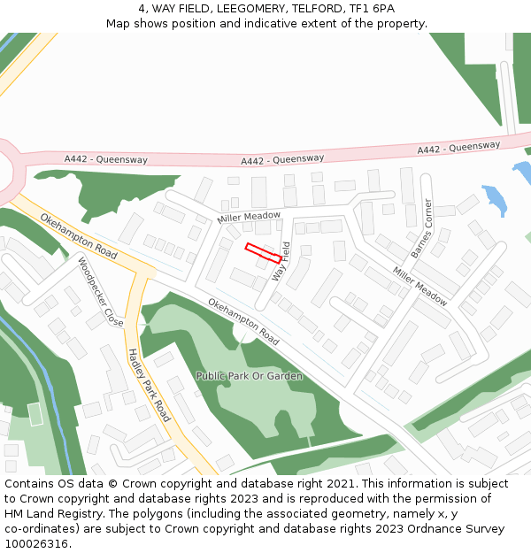 4, WAY FIELD, LEEGOMERY, TELFORD, TF1 6PA: Location map and indicative extent of plot