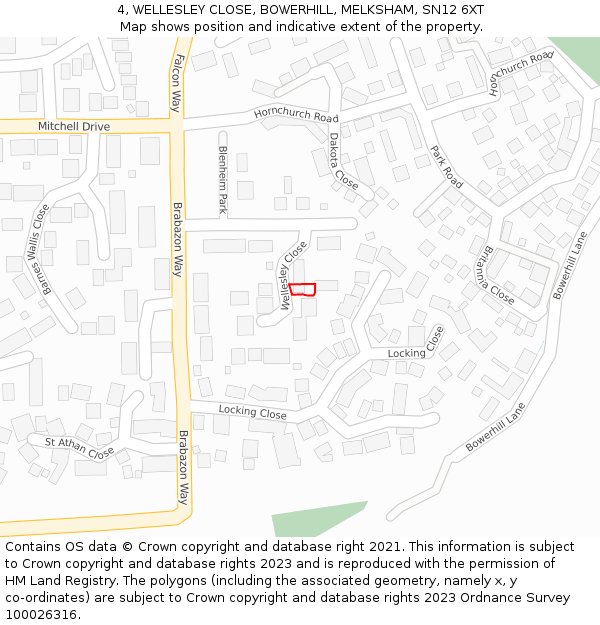 4, WELLESLEY CLOSE, BOWERHILL, MELKSHAM, SN12 6XT: Location map and indicative extent of plot