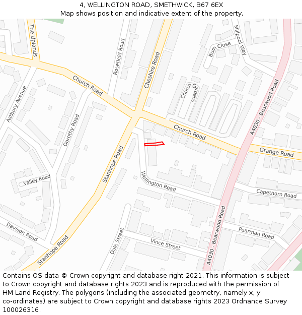 4, WELLINGTON ROAD, SMETHWICK, B67 6EX: Location map and indicative extent of plot