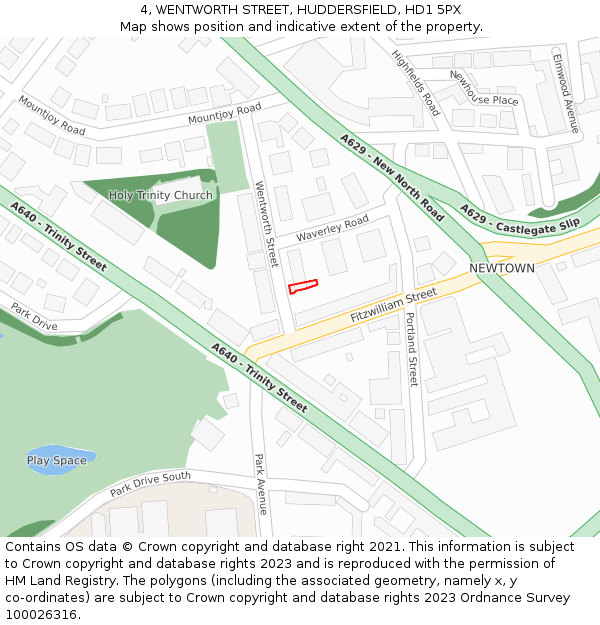 4, WENTWORTH STREET, HUDDERSFIELD, HD1 5PX: Location map and indicative extent of plot