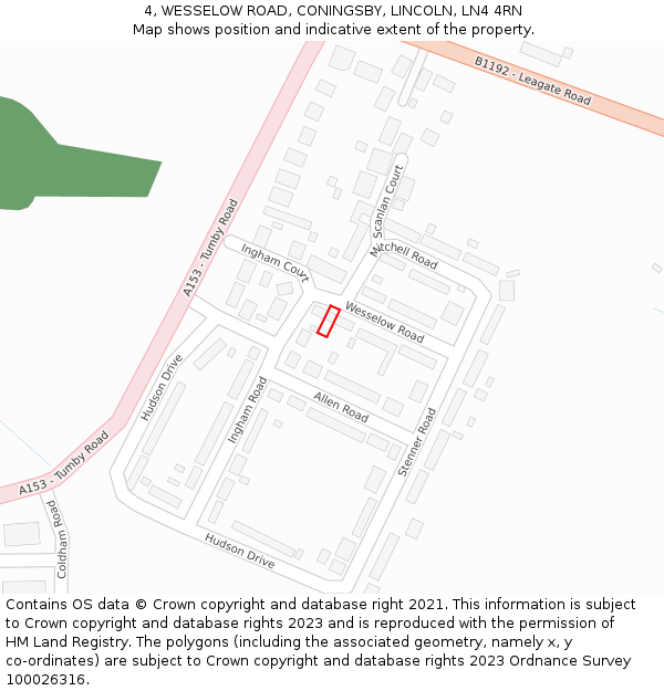 4, WESSELOW ROAD, CONINGSBY, LINCOLN, LN4 4RN: Location map and indicative extent of plot