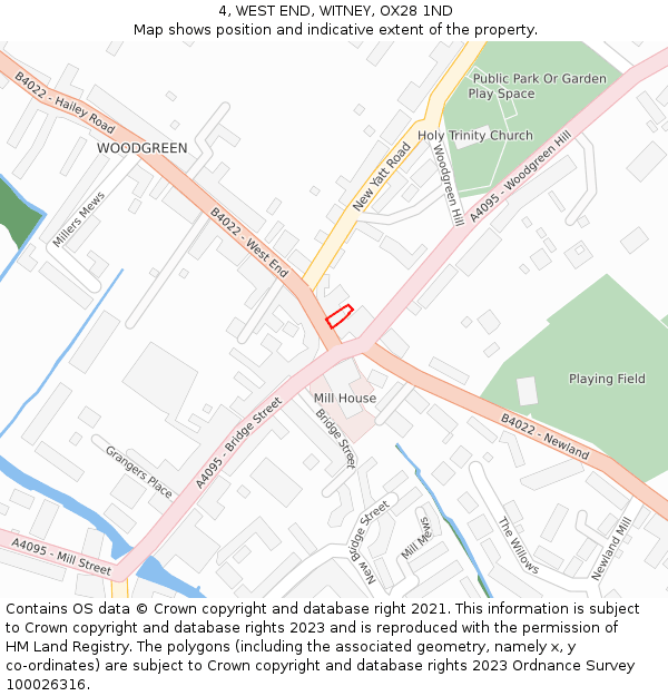 4, WEST END, WITNEY, OX28 1ND: Location map and indicative extent of plot