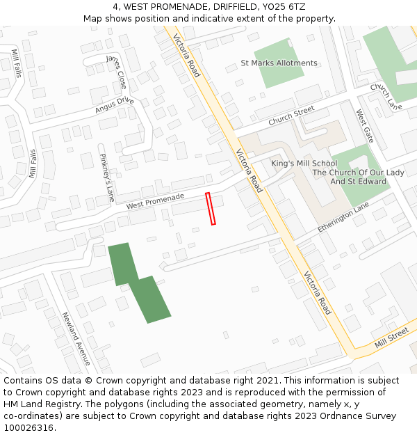 4, WEST PROMENADE, DRIFFIELD, YO25 6TZ: Location map and indicative extent of plot