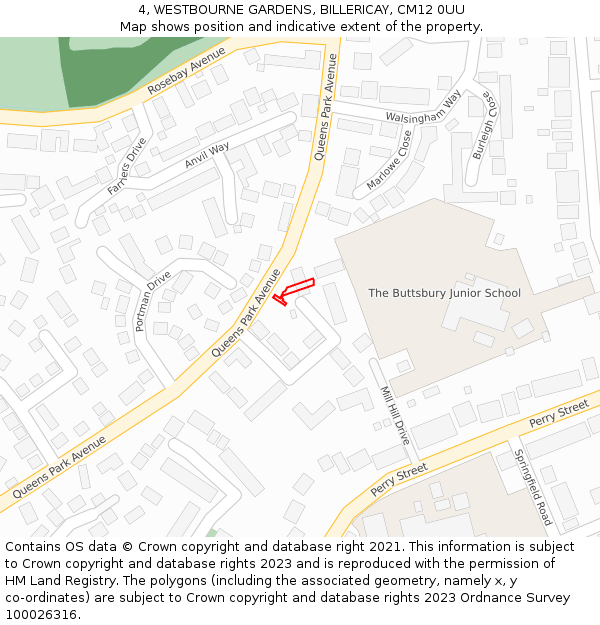 4, WESTBOURNE GARDENS, BILLERICAY, CM12 0UU: Location map and indicative extent of plot